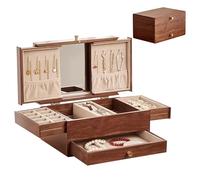 Joyero de Madera, Organizador de Joyas, joyero de Madera Vintage for Mujer con cajón con Tirador bidireccional, Almacenamiento de Joyas con Espejo Grande, for Pendientes, Anillos, Collares y Pulseras