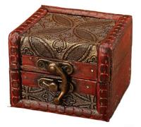 Joyero de madera rústico pequeño organizador de almacenamiento con patrón de cuero en relieve bisagras de aleación de madera de abeto encerada para accesorios cosméticos 8 x 6,5 x 6 cm, rojo (E)