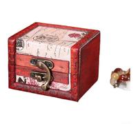 Joyero de madera rústico pequeño organizador de almacenamiento con patrón en relieve de cuero encerado bisagras de aleación de madera de abeto para accesorios cosméticos 8 x 6,5 x 6 cm rojo (H)