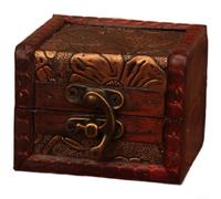 Joyero de madera rústico pequeño organizador de almacenamiento con patrón en relieve de cuero encerado bisagras de aleación de madera de abeto para accesorios cosméticos 8 x 6,5 x 6 cm, rojo (G)