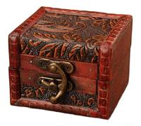 Joyero de madera rústico pequeño organizador de almacenamiento con patrón en relieve de cuero encerado bisagras de aleación de madera de abeto para accesorios cosméticos 8x6.5x6 cm rojo (D)