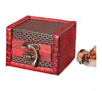 Joyero de madera rústico pequeño organizador de almacenamiento con patrón en relieve de cuero encerado bisagras de aleación de madera de abeto para accesorios cosméticos 8 x 6,5 x 6 cm, rojo (I)