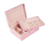 Joyero de piel sintética con cajón cerradura y forro suave, gran capacidad para Pendientes, Anillos(Pink)