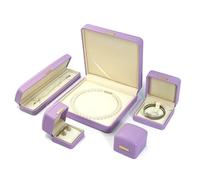 Joyero de piel sintética morada, organizador de 5 piezas con hebilla dorada for perlas, anillos, pendientes y collares. Embalaje para regalo