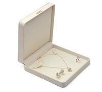 Joyero de piel sintética y terciopelo con ribete de satén for perlas, anillos, pulseras y broches. Embalaje para regalo(Beige,5.5 * 19 * 19cm)