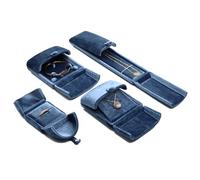 Joyero de terciopelo azul niebla con doble apertura, organizador for anillos, pendientes, pulseras y collares, elegante diseño curvo. Embalaje para regalo