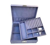 Joyero de terciopelo doble capa, soporte for guardar collares, anillo gran espacio, ataúd, regalo cumpleaños Pendientes,Anillos y Collares,Espejo y Cajones(PURPLE)