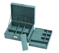 Joyero de terciopelo doble capa, soporte for guardar collares, anillo gran espacio, ataúd, regalo cumpleaños Pendientes,Anillos y Collares,Espejo y Cajones(Green)