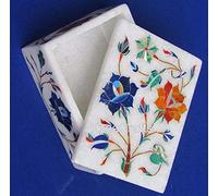 Joyero de trabajo con incrustaciones de hermoso patrón floral de 4 x 3 pulgadas para regalo, forma rectangular, tobillera de mármol blanco