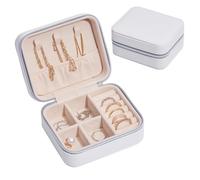 Joyero de Viaje Caja de almacenamiento joyería pequeña portátil con cremallera Pequeño Portátil(Blanco)