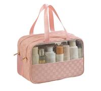 Joyero de Viaje con Compartimentos, Bolsa de Cosméticos, Diseño Doble Capa, Separación para Ropa Húmeda y Seca, Lista para Usar en Cualquier Momento, Haciendo la Vida Más Cómoda(Pink)