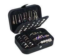 Joyero de viaje, organizador de joyas pequeño de piel sintética para mujeres y niñas, mini estuche de viaje portátil, cajas de almacenamiento para aretes, anillos, collares, pulseras (negro 02)