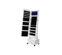 SONGMICS Armario de Joyería con Ruedas, Organizador de Joyas con Cerradura con Luces LED, 3 Cajones, Espejo, Blanco JBC61W