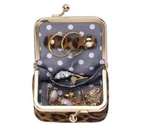 Joyero | Estuche de viaje de cuero de calidad con cierre de beso | Pequeño almacenamiento compacto para anillos, aretes, collares | Mini para viajes, hogar, , boda Gi