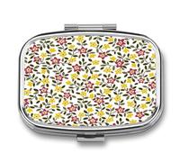 Joyero Flor Roja Amarilla Caja De Pastillas 2 Compartimentos Con Espejo, Caja De Almacenamiento De Metal Cuadrada Portátil A De Humedad, Regalo Único