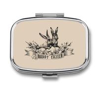 Joyero Flores Felices Del Conejito De Pascua Caja De Pastillas 2 Compartimentos Con Espejo, Caja De Almacenamiento De Metal Cuadrada Portátil A De Humedad, Regalo Único