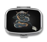 Joyero Ilustración Del Dragón Enojado Caja De Pastillas 2 Compartimentos Con Espejo, Caja De Almacenamiento De Metal Cuadrada Portátil A De Humedad, Regalo Único