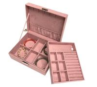 Joyero Joyero de terciopelo doble capa, soporte for guardar collares, gran espacio for anillos, regalo cumpleaños Para Collares Y Anillos(Pink)