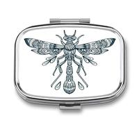 Joyero Libélula Bohemia En Y Negro Caja De Pastillas 2 Compartimentos Con Espejo, Caja De Almacenamiento De Metal Cuadrada Portátil A De Humedad, Regalo Único