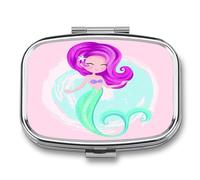 Joyero Mermaid Girl Cute Caja De Pastillas 2 Compartimentos Con Espejo, Caja De Almacenamiento De Metal Cuadrada Portátil A De Humedad, Regalo Único