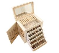 Joyero multicapa de gran capacidad con cajón espejo, organizador multifuncional for guardar collares y pendientes Para Pendientes,Anillos(White)