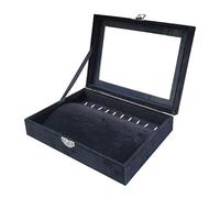 Joyero negro Joyero con 10 ganchos, organizador de collares, caja de almacenamiento con tapa transparente, pequeña bandeja para joyas para coleccionables, apilable, organizador de joyeros de 7,8 x 5,9