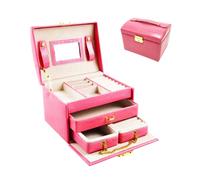 Joyero Organizador de 3 niveles + Mini-Joyero de Viaje Portátil. Caja de Joyería con Llave. Hecha de Polipiel y Forro Aterciopelado para pendientes, anillos, pulseras, collares, hebillas.