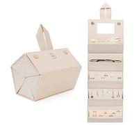 Joyero organizador de viaje - Organizador de viaje lujoso y compacto con soporte para collares, organizador de aretes, soporte para anillos, compartimentos ocultos con capacidad 5 veces (beis)