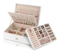Joyero organizer para Collares, pendientes, correas, anillos, estuches de Piel sintética con 3 Capas apilables, soporte para