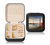 Joyero para mujer, estuche de viaje de cuero, con puente Golden Gate, portátil, organizador de joyas, mini estuche de viaje con cremallera para aretes, pulseras, anillos, collares