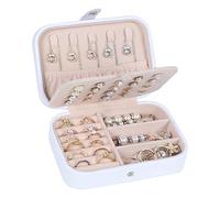 Joyero pequeño, organizador de joyas de viaje de doble capa para mujeres y niñas, de piel sintética, portátil, mini estuche de viaje, soporte de almacenamiento para aretes, anillos, collares, pulseras