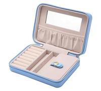Joyero portátil, Joyero de viaje cuero con espejo y interior terciopelo multicolor(Blue)