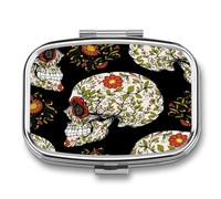 Joyero Sugar Skull Floral Caja De Pastillas 2 Compartimentos Con Espejo, Caja De Almacenamiento De Metal Cuadrada Portátil A De Humedad, Regalo Único