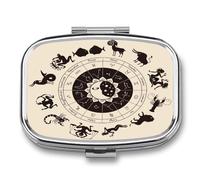 Joyero Twelve Constellation Tai Chi Caja De Pastillas 2 Compartimentos Con Espejo, Caja De Almacenamiento De Metal Cuadrada Portátil A De Humedad, Regalo Único
