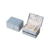 Joyero Viaje Caja de joyería de terciopelo, organizador, botón de exhibición de joyería, PU, pendiente portátil, collar, anillo, viaje(Velvet Blue)