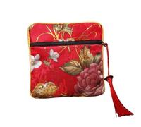 Joyero Viaje Monedero de tela con bordado flores y borlas cobre colgante for guardar dinero, maquillaje, lápiz labial joyas(Color 06)