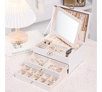 Joyeros Mujer,3 Capas Caja Joyero Espejo y Cerradura,2 cajones,Caja de Joyas Organizador de Joyas de Cuero PU,Caja de Almacenamiento de Joyas para Pendientes, Anillos, Aretes, Pulseras y Collares
