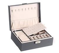 Joyeros Mujer Organizador Caja de joyería de dos capas Organizador Pendientes Anillos Collar Estuche de almacenamiento con Lock Mujeres Girls Regalo(Black)
