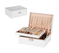 Joyeros mujer organizador - Joyero de viaje - Joyero niña de piel sintética de doble capa con cerradura y llave - Joyeros mujer organizador para anillos, pendientes, pulseras, collares y relojes