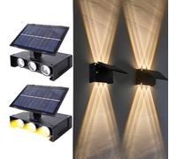 Joyes 2 LáMparas Solares De Pared Para Exteriores, LáMparas Solares Ajustables Para Exteriores Con 6 LáMparas CáLidas, Luces LED De Pared Hasta Y Hacia Abajo, Decorativas Ip65, Resistentes Al Agua,