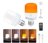 Joyes Bombilla Recargable, 2 Pack Temporizador Regulable a Pilas E27 Bombillas LED con 4 Colores, 40W Equivalente Mando a Distancia Lámpara Desmontable para Camping, Mesa de Luces Colgantes