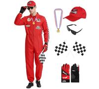 Joyesplay Disfraz de mago para hombre, disfraz de mago para adultos, juego de 4 unidades, con túnica gris, sombrero de mago, cinturón para fiestas de carnaval (rojo, XXL)