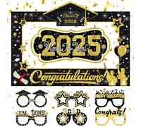 Joyesplay Juego de accesorios para cabina de fotos de graduación, clase de 2025, marco de cabina de fotos negro y dorado, decoraciones de graduación 2025 suministros de fiesta (negro-B)