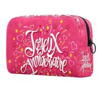 Joyeux Anniversaire - Neceser de viaje para mujer, diseño de feliz cumpleaños en francés, color rosa, bolsa organizadora con cremallera, multicolor, 18.5x7.5x13cm/7.3x3x5.1in, Neceser
