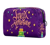 Joyeux Anniversary - Neceser de viaje con diseño de tarta de tarta para mujer, bolsa organizadora de maquillaje grande con cremallera, multicolor, 18.5x7.5x13cm/7.3x3x5.1in, Neceser