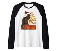 Joyeux Noel Le Chat Noir con Árbol de Oro estilizado v2 Camiseta Manga Raglan