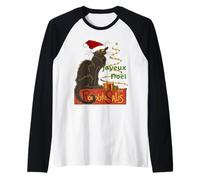 Joyeux Noel Le Chat Noir Navidad Vacaciones Vector Art Camiseta Manga Raglan