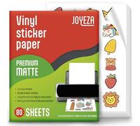 JOYEZA Papel adhesivo de vinilo imprimible de alta calidad para impresora de inyección de tinta, 80 hojas, color blanco mate, impermeable, se seca rápidamente colores vivos, mantiene bien la tinta