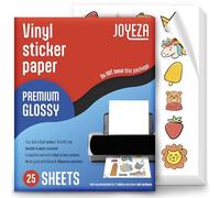 JOYEZA Papel Adhesivo Vinilo Imprimible Para Impresoras - 25 Hojas - Acabado Brillante - Resistente Al Agua, Secado Rápido, Colores Intensos - Impresoras De Inyección De Tinta Y Láser