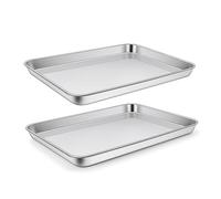 Joyfair - Bandeja para horno (2 unidades, acero inoxidable, 31,6 x 24,5 x 2,5 cm, rectangular, para hornear, asar, servir, inoxidable y duradera), apta para lavavajillas